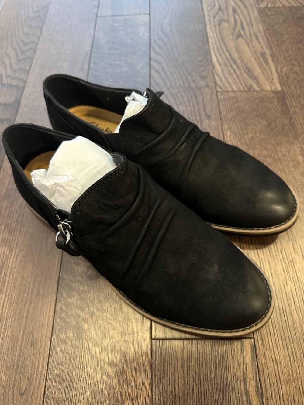 Clarks Camzin Pace Wide Width Black Leather Nubuck Shoes Ankle Booties - Picture 7 of 14